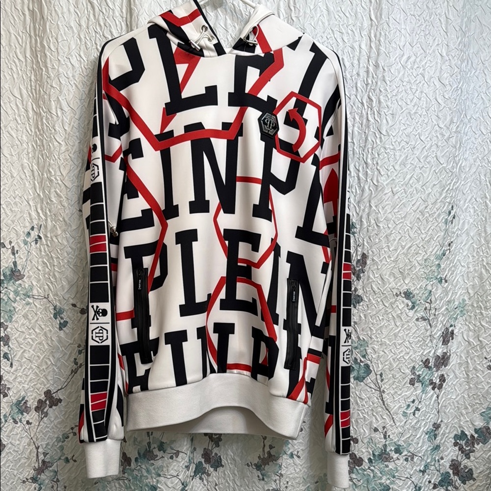 Philipp Plein White and Red Patterned Hoodie